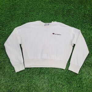 Champion Cropped Sweater Womens Large 21x18 Ivory Ribbed